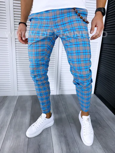 Pantaloni barbati casual regular fit albastri in carouri B1846 B7-5.3